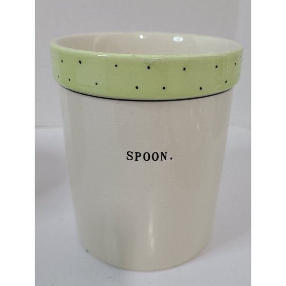 Rae Dunn 4pc Polka Dot Fork Knife Spoon Utensil Jars & Platter Blue Green Yellow - Picture 10 of 15